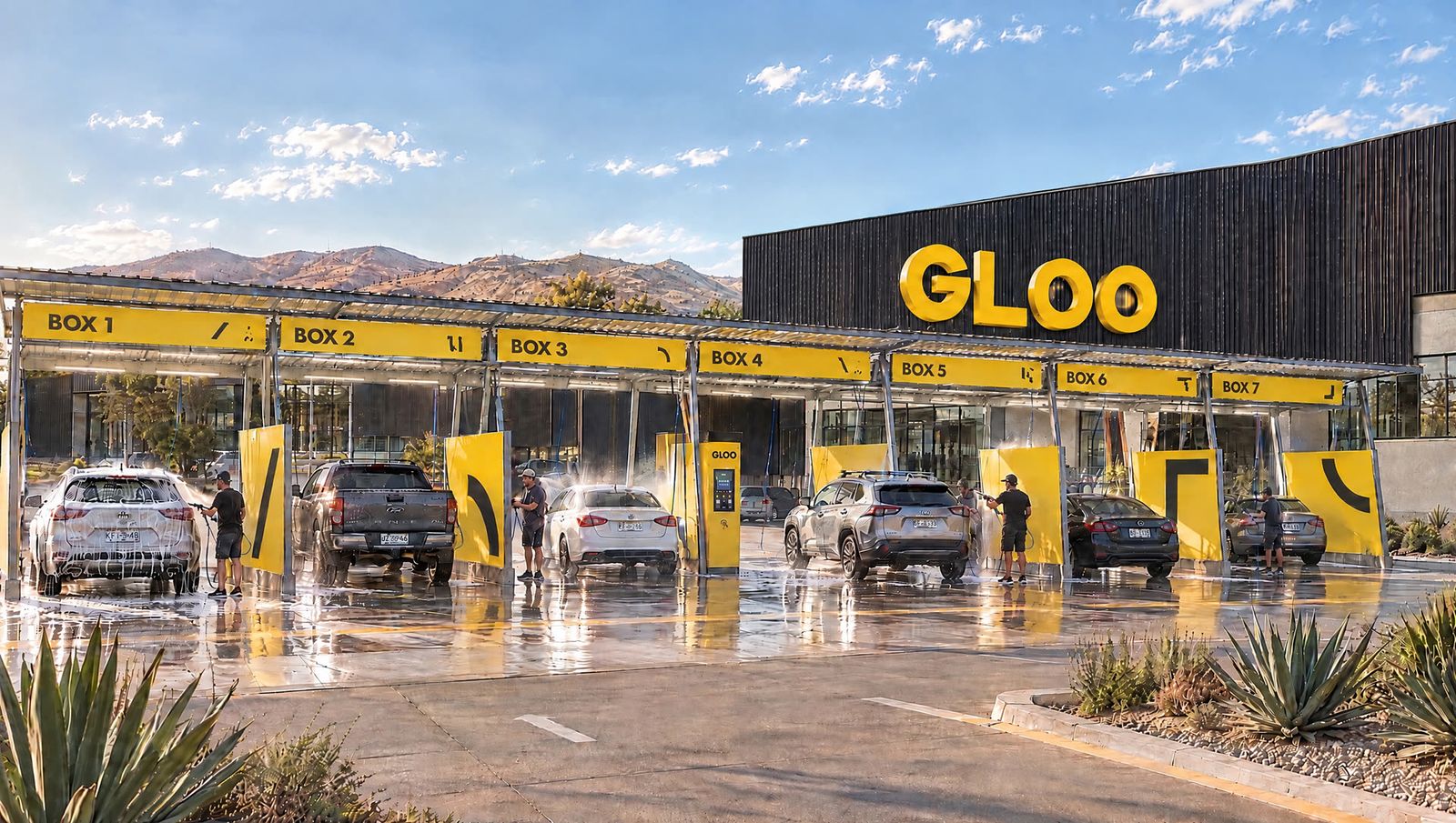 Autolavado Gloo con clientes en los boxes